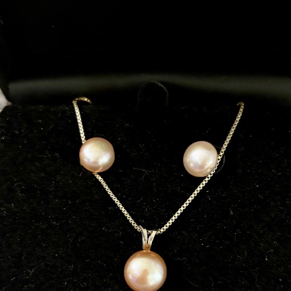 💝Pink Pearl pendant & earring set💝💕in sterling silver💝🎁 - Picture 3 of 6
